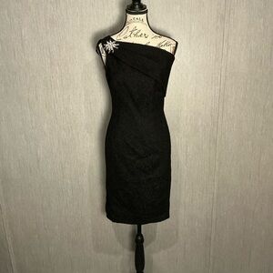 Kay Unger Elegant Black One-Shoulder Dress Size 4